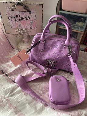 💜Juicy Couture All about bling Embossed Satchel Bag Crossbody Strap